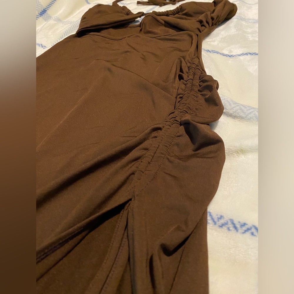 Solid Ruffled Off Shoulder, Hip Drawstring Slim D… - image 4